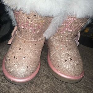 Juicy Couture Pink Glitter Boots with White Fur